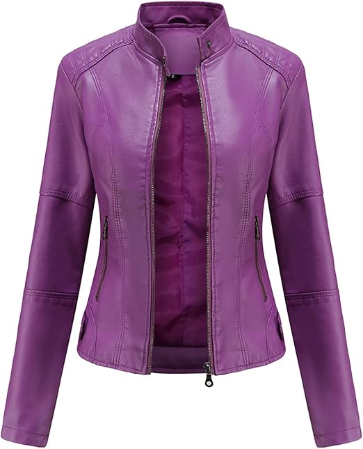 Women's Purple Ashra Bomber Leather Jacket