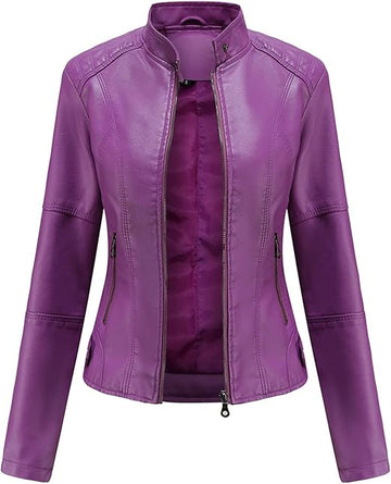Women's Purple Ashra Bomber Leather Jacket