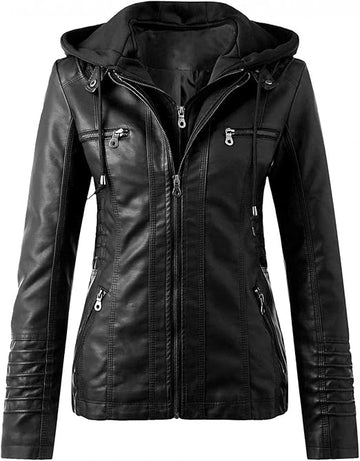 Women's Black Blaze Hoodies Motorcycle Leather Jacket