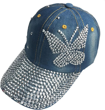Butterfly Pattern Engraved Rhinestone Cap