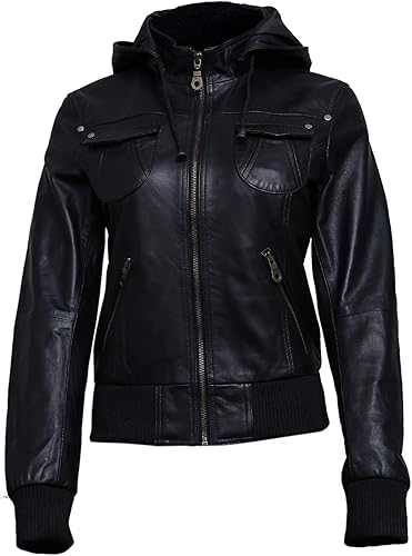 Women's Black Ember Hooded Leather Jacket