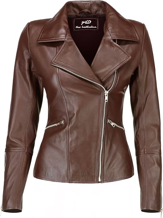 Women's Brown Halo Biker Leather Jacket