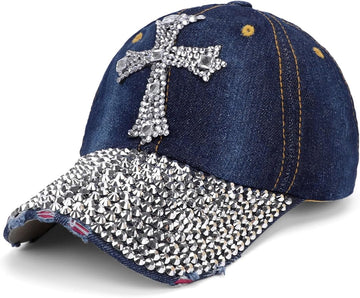 Cross Engraved Rhinestone Cap