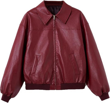Women's Burgundy Lantern Motorcycle Leather Jacket