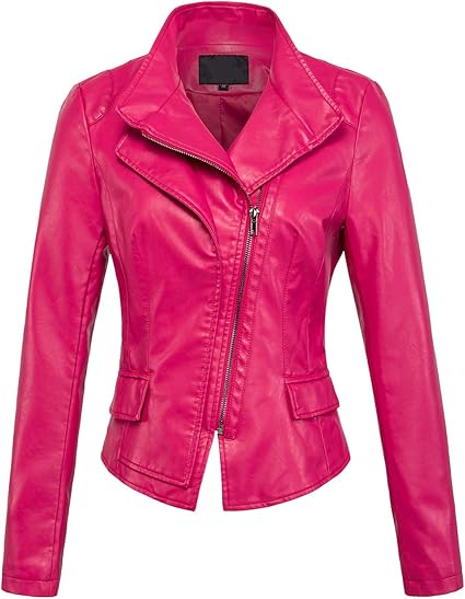 Women's Pink Luxe Biker Leather Jacket