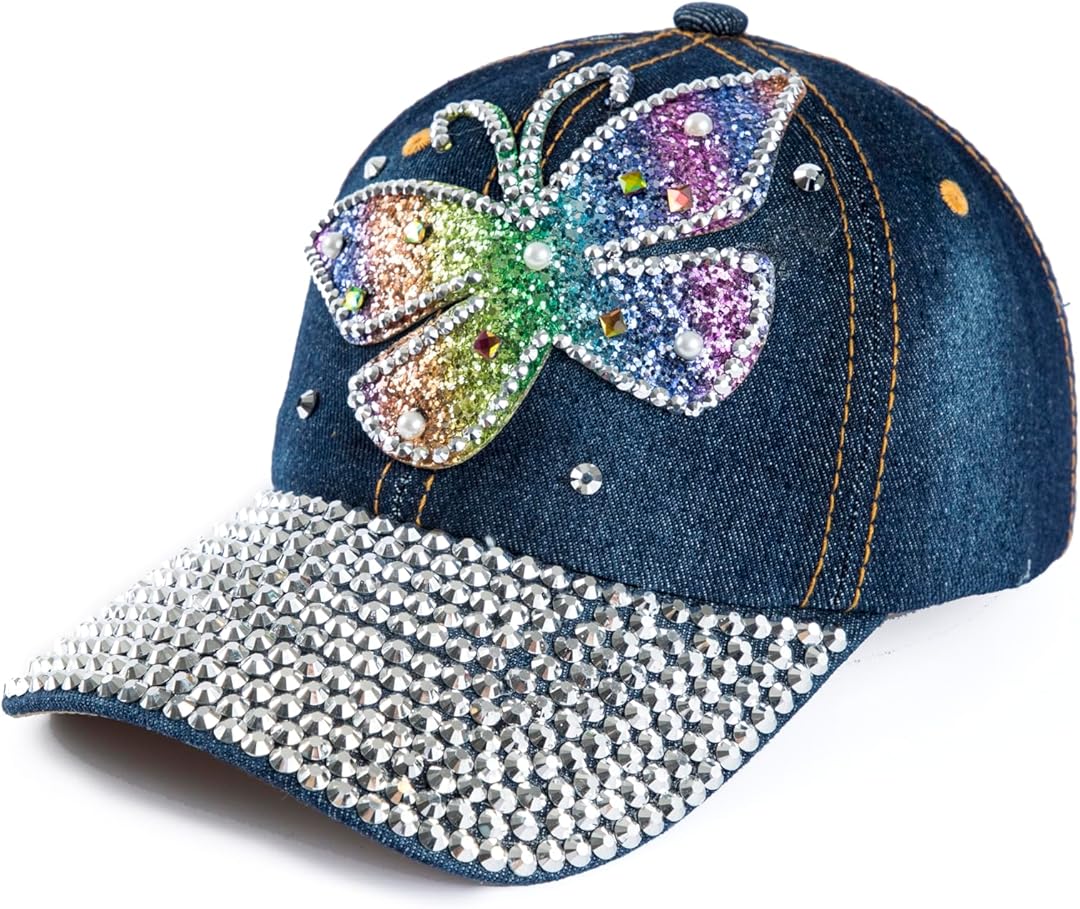 Multi Color Butterfly Rhinestone Cap