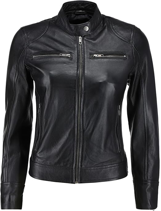 Women's Black Glint Motorcycle Leather Jacket
