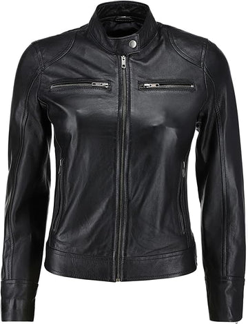 Women's Black Glint Motorcycle Leather Jacket