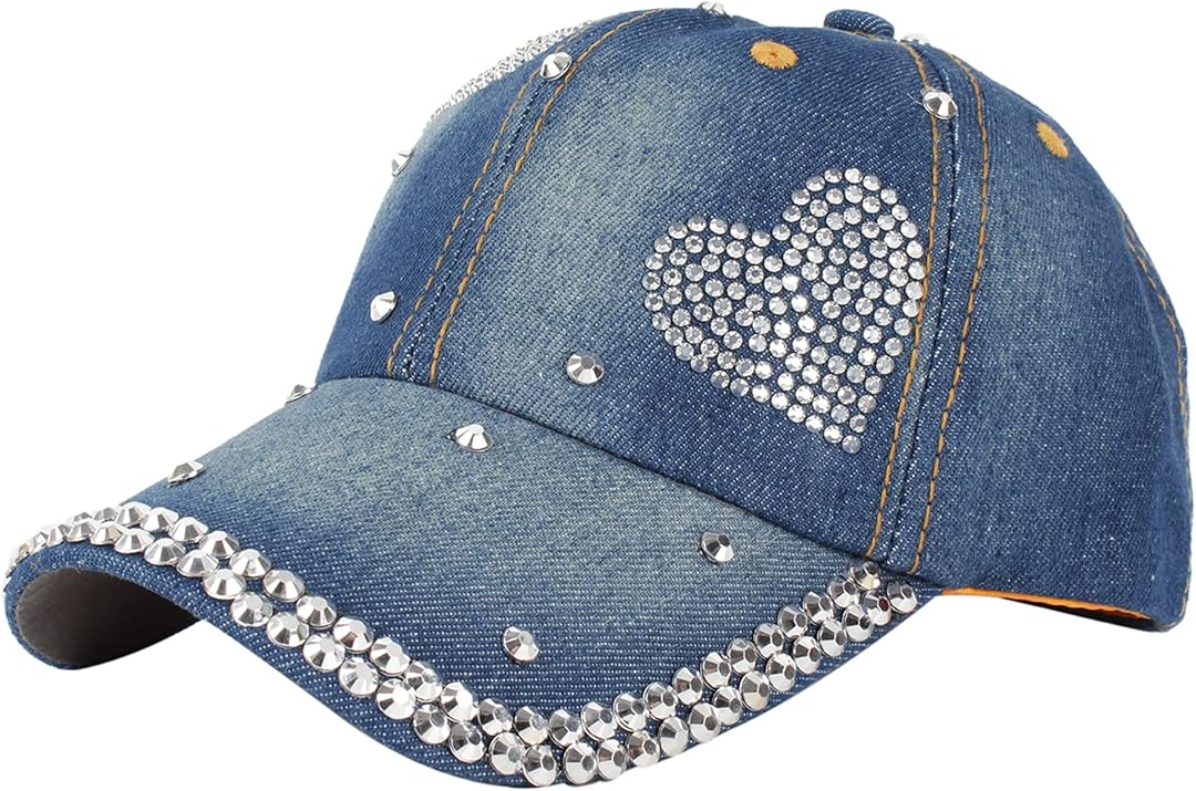 Heart Studded Rhinestone Cap