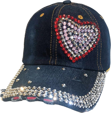 Bling Heart Rhinestone Cap